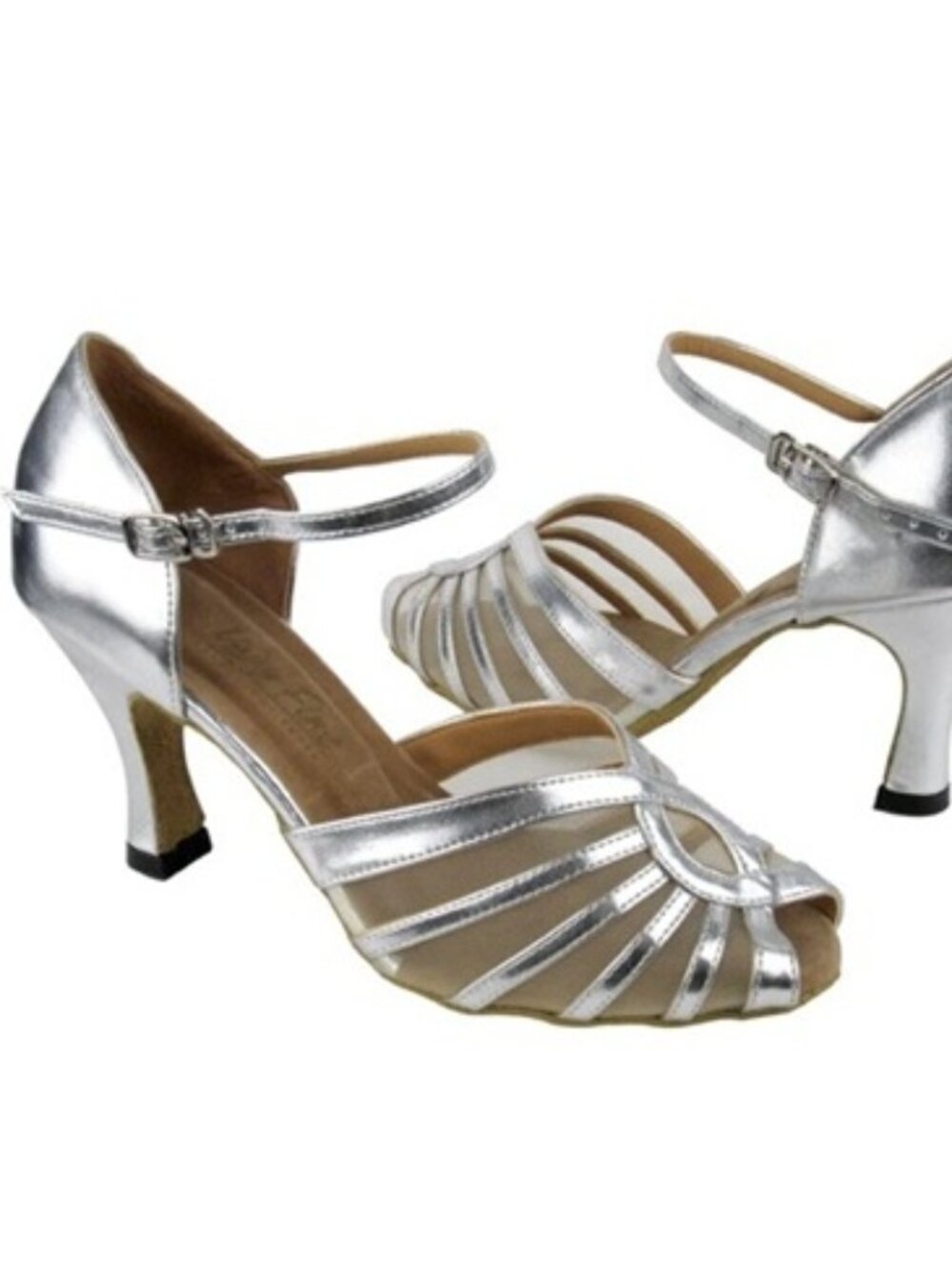 Very Fine Silver Mesh Dance Heels - size 5.5
